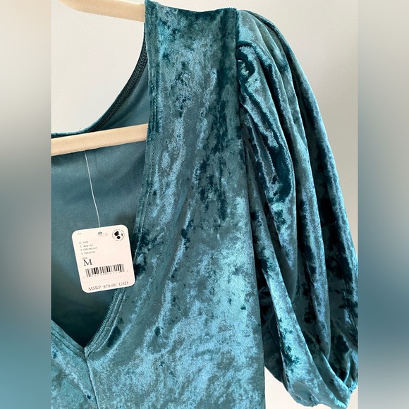 Free People Deep V-Neck Crushed Velvet Bodysuit ✨ Teal Size M - Picture 1 of 17